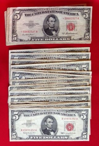 $5 U.  S.  Red Seal Certificates Old U.  S.  Currency // 1963 // // 1 Note