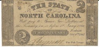Csa North Carolina $2.  00 Bank Note,  Cr5,  Plt B,  Sn 5954,  Issued 10/2/61,  Fine