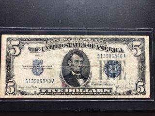 Series Of 1934 D Silver Certificate Blue Ink 5 Dollar Bill No In God We Trust