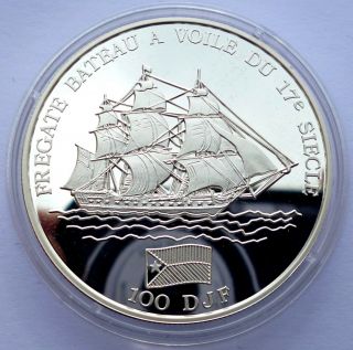 Djibouti 100 Djf Francs 1994 Silver Coin Proof - Frigate Bateau - Flag Dj