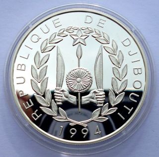 Djibouti 100 DJF Francs 1994 Silver coin proof - Frigate Bateau - flag Dj 2