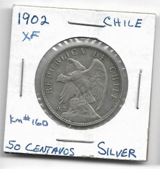Chile 1902 Xf 50 Centavos Silver
