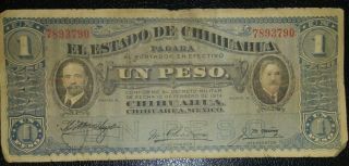 Mexico Revolution (chihuahua) $1 Peso 1914,  Pick S530,  Serie A