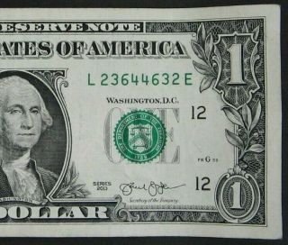 2013 $1 (one Dollar) – Note,  Bill - Fancy Serial Number - Radar