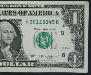 2013 $1 (one Dollar) – Note,  Bill - Fancy Serial Number – Ascending Up Ladder