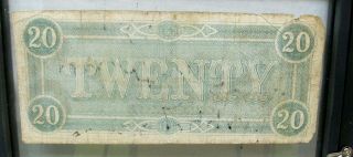 Antique Confederate Twenty Dollar Bill Note (1863) Under Glass In Frame 2