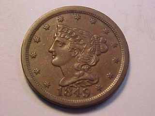 1849 Braided Hair Half Cent Au Coin
