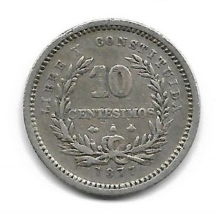 Uruguay 1877 A 10 Centesimos Silver Coin