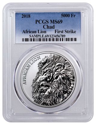 2018 Republic Of Chad African Lion 1 Oz Silver Pcgs Ms69 Fs Sku51655