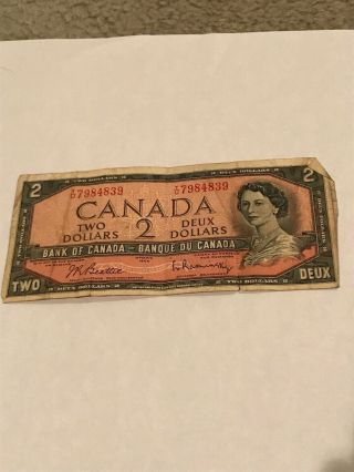 Canada 2 Dollar Banknote 1954 Paper Money Deux