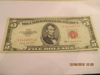 1953 B 5.  00 U.  S.  Red Seal Note