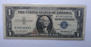 Rare " N " 1957 $1 One Dollar Bill Blue Seal Usa Silver Certificate Currency Note
