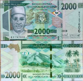 Guinea 2000 2,  000 Francs 2018 / 2019 P Revise Design Unc Nr