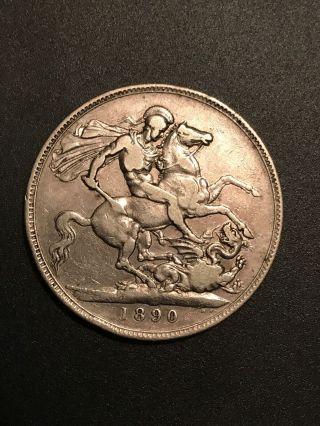 1890 Queen Victoria Large Crown Five Shilling Silver Coin