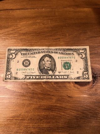 1988 $5 Dollar Bill Series A Federal Reserve Of York B06252189c