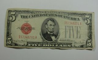 1928 F $5 Five Dollar United States Note Red Seal I57348201a
