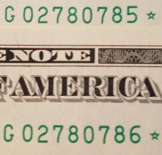 2017 Frn Chicago,  Il 1 Dollar Consecutive Star Notes G02780785,  G02780786