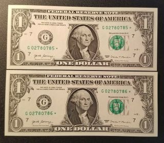 2017 FRN Chicago,  IL 1 dollar consecutive STAR notes G02780785,  G02780786 2