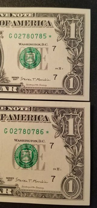 2017 FRN Chicago,  IL 1 dollar consecutive STAR notes G02780785,  G02780786 4