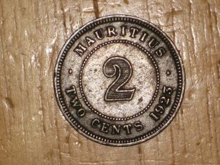 Mauritius 1923 2 Cents Coin Very Fine