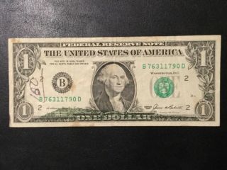 1985 Usa Federal Reserve Banknote - One Dollar Ink Runoff Error Note