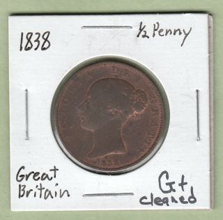 1838 Great Britain 1/2 Penny Coin - Queen Victoria - Good
