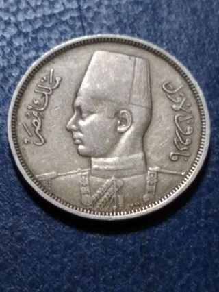 Egyptian Kingdom King Farouk 1938 Rare Coin 5 M Grade Vf/s86