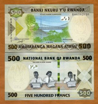 Rwanda,  500 Francs,  2019,  P -,  Unc Schoolchildren,  Bridge
