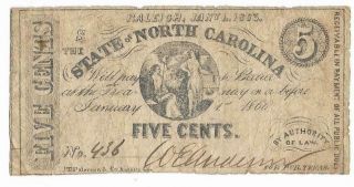 Csa North Carolina Fractional Note 5 Cents,  Cr148,  1/1/63,  Sn436 Plt " S " Good