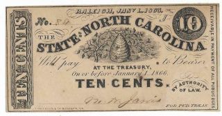 Csa North Carolina Fractional Note 10 Cents,  Cr147,  1/1/63,  Sn84 Plt " J " Fine