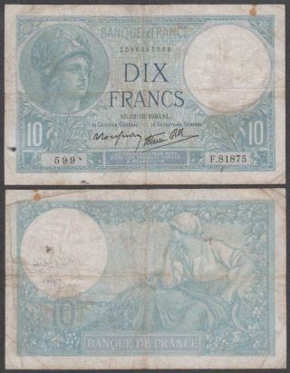 France,  10 Francs,  1940,  Vf,  P - 84