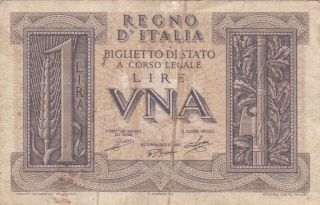 1 Lire Fine - Vg Banknote From Italy 1939 Pick - 26