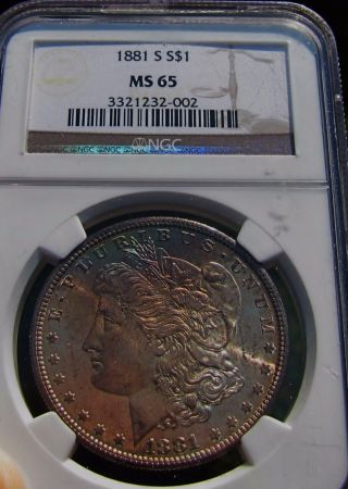 Toned 1881 - S Morgan Silver Dollar Ngc Ms 65 Uncirculated