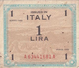 1 Lire Fine Banknote From Allied Military In Italy 1943 Pick - M10