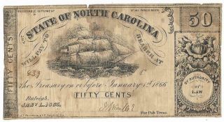 Csa North Carolina Fractional Note 50 Cents,  Cr138,  1/1/63,  Sn833 Plt " C " Good