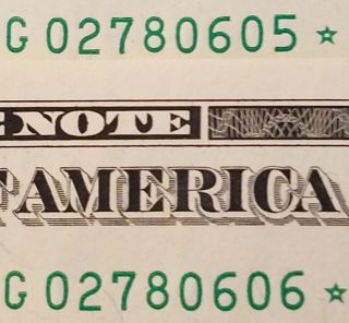 2017 Frn Chicago,  Il 1 Dollar Consecutive Star Notes G02780605,  G02780606