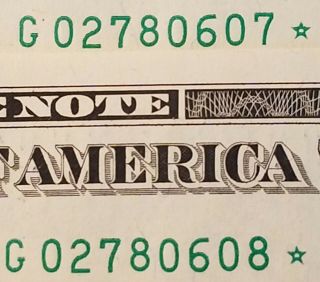 2017 Frn Chicago,  Il 1 Dollar Consecutive Star Notes G0278607,  G02780608