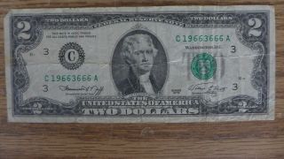 1976 $2 Dollar Bill Federal Reserve Note Fancy Serial 19663666 Bday 3/6/1966