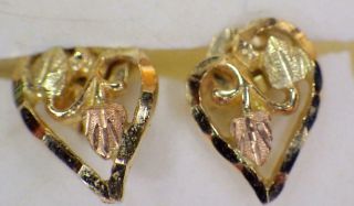 10k Black Hills Gold Hearts Rose Earrings 1.  049 Grams Hallmark 14k Posts Studs