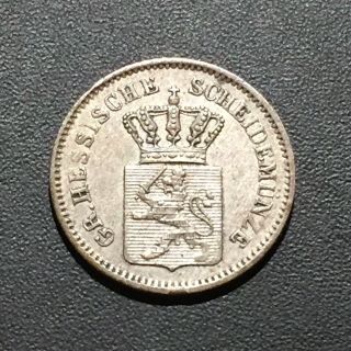 Old Foreign World Coin: 1869 German States Hesse - Darmstadt 1 Kreuzer.  166 Silver