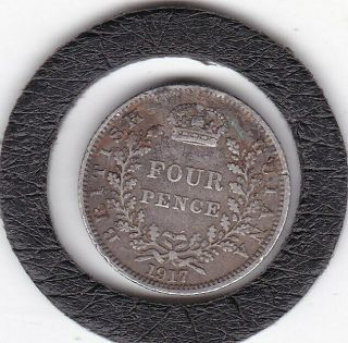 1917 King George V Four Pence (groat) Coin (92.  5 Silver)