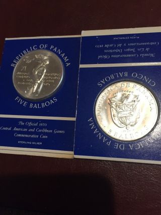2 - 1970 Panama 5 Balboas Unc Sterling Silver Proof Discus Thrower Bin $39.  95
