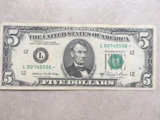 1981 A Series Star Note 007 $5 Dollar Federal Reserve Note Us Currency
