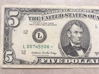 1981 A series STAR NOTE 007 $5 Dollar Federal Reserve Note US Currency 2