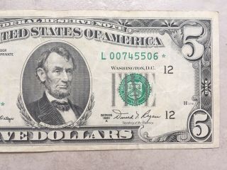 1981 A series STAR NOTE 007 $5 Dollar Federal Reserve Note US Currency 3
