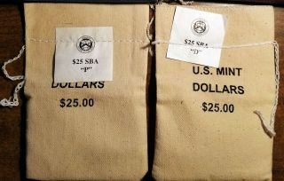 1999 P&d Susan B Anthony Sba $1 Dollar Sewn $25 Bags X 2