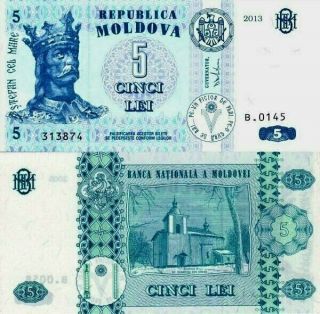 Moldova 5 Lei Banknote,  2013