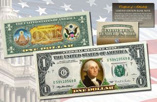 Legal Tender COLORIZED 2 - Sided $1 One - Dollar U.  S.  Bill 2