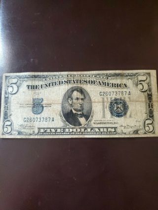 1934a $5 Blue Seal Silver Certificate Old Us Paper Money