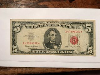 1963 5 Dollar Red Seal Usn Vg/f 18813
